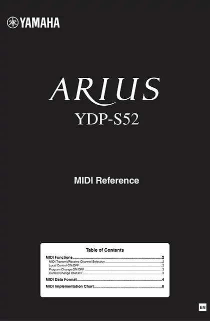 yamaha雅马哈YDP-S52 MIDI Reference
